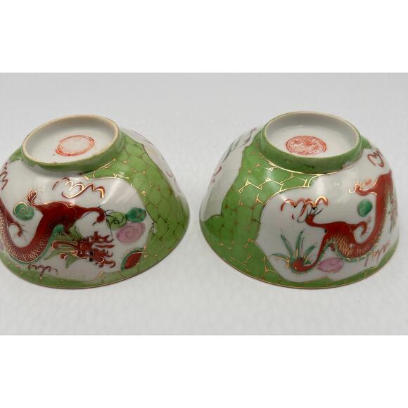 Antique Chinese Porcelain Dragon & Phoenix Soup Rice Bowls - Picture 7 of 11